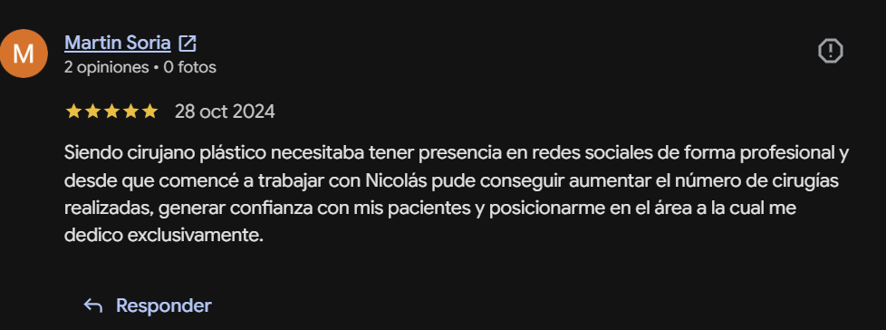 Captura de la reseña de Google de Martin Soria