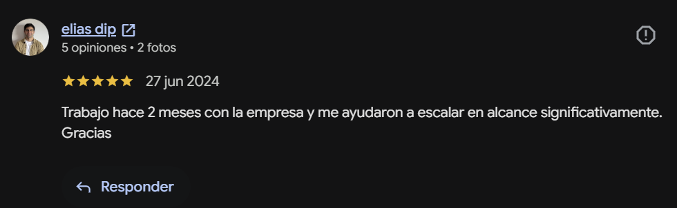 Captura de la reseña de Google de elias dip