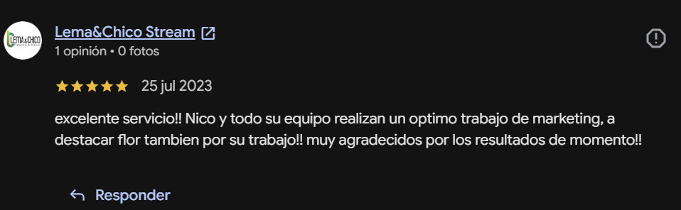 Captura de la reseña de Google de Lema&Chico Stream