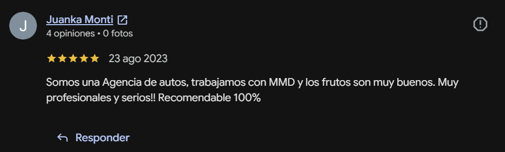 Captura de la reseña de Google de Juanka Monti